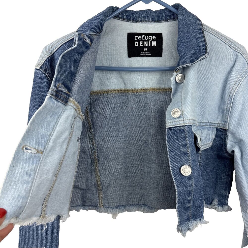 Refuge Denim Women’s Cropped Patchwork Jean Jacket Size S - Picture 9 of 16